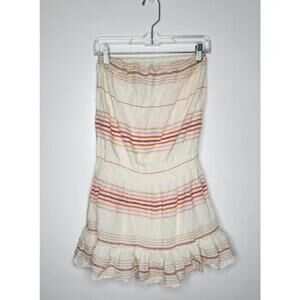 Old Navy Strapless dress Small Pink Orange Striped Tiered Ruffle Elastic Waist